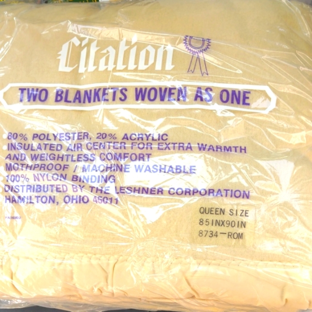 Citation Tan Queen Size Vintage Blanket New